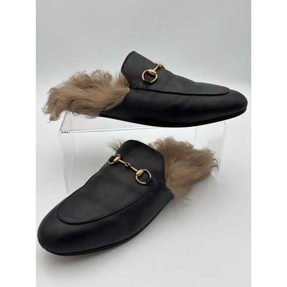 Gucci Shoes - Gucci Princetown Horsebit Accent Black Leather Mules Fur Lined Size 9 39 Loafers